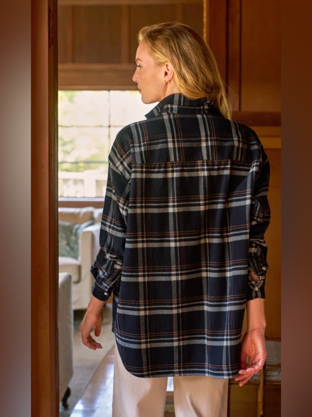 Frank & Eileen Shirley Shirt Small Oversized Black Plaid Flannel Button Up